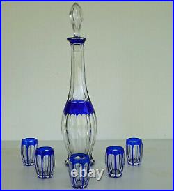 SAINT LOUIS Service à Liqueur en Cristal Taillé Doublé Bleu ca 1930