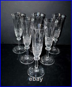 SAINT-LOUIS TOMMY x6 Flûtes champagne en cristal taillé diamant signé H18.5