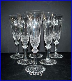 SAINT-LOUIS TOMMY x6 Flûtes champagne en cristal taillé diamant signé H18.5