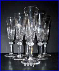 SAINT-LOUIS TOMMY x6 Flûtes champagne en cristal taillé diamant signé H18.5