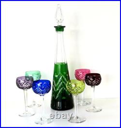 SERVICE A LIQUEUR Carafe + 6 Verres Cristal Taillé Doublé Couleur Saint-Louis