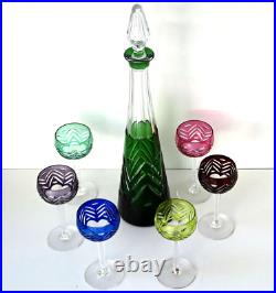 SERVICE A LIQUEUR Carafe + 6 Verres Cristal Taillé Doublé Couleur Saint-Louis
