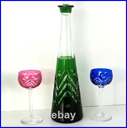 SERVICE A LIQUEUR Carafe + 6 Verres Cristal Taillé Doublé Couleur Saint-Louis