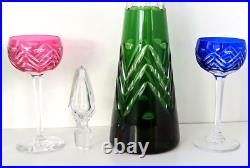 SERVICE A LIQUEUR Carafe + 6 Verres Cristal Taillé Doublé Couleur Saint-Louis