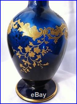 Superbe Carafe Cristal Bleu Saint Louis Grave Or Crystal Gold Liquor Glasses