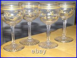 Saint Louis 4 Anciens Verres A Aperitif Cristal Gravure Duna Rehausser A L'or