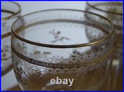 Saint Louis 4 Anciens Verres A Aperitif Cristal Gravure Duna Rehausser A L'or
