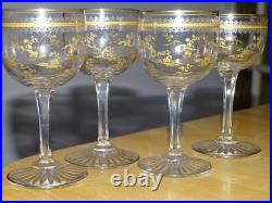 Saint Louis 4 Anciens Verres A Aperitif Cristal Gravure Duna Rehausser A L'or