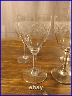 Saint Louis 4 Verres A Eau En Cristal Modèle Noël Gravé H 17cm (L5)