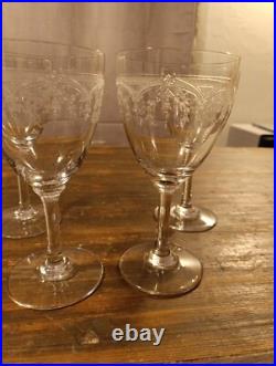 Saint Louis 4 Verres A Eau En Cristal Modèle Noël Gravé H 17cm (L5)