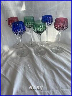 Saint Louis 6 Verre A Vin En Cristal Taillé De Couleur Bleu Modèle Manhattan