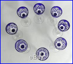 Saint Louis, 8 beaux verres à liqueur bleus, modèle Massenet, parfait état
