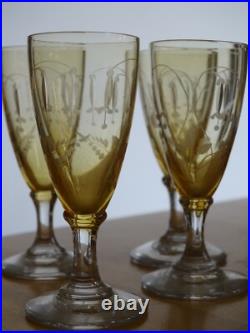 Saint Louis Ancien Service A Liqueur Cristal Orange Gravure Florale Art Nouveau