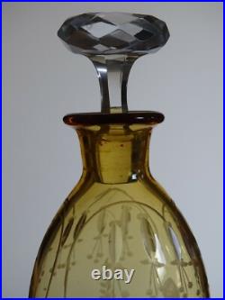 Saint Louis Ancien Service A Liqueur Cristal Orange Gravure Florale Art Nouveau