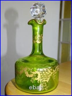 Saint Louis Ancienne Carafe Vert Liqueur Cristal Gravure Art Nouveau Talma Gold