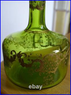 Saint Louis Ancienne Carafe Vert Liqueur Cristal Gravure Art Nouveau Talma Gold