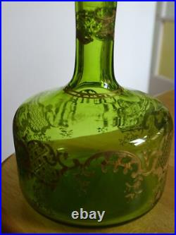 Saint Louis Ancienne Carafe Vert Liqueur Cristal Gravure Art Nouveau Talma Gold