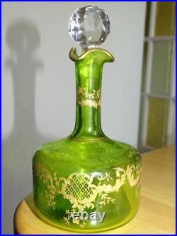 Saint Louis Ancienne Carafe Vert Liqueur Cristal Gravure Art Nouveau Talma Gold