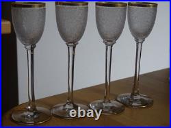 Saint Louis Cristal 4 Anciens Verres A Liqueur Art Nouveau Decor Givre Moire Or Saint Louis Cristal 4 Anciens Verres A Liqueur Art Nouveau Decor Givre Moire Or