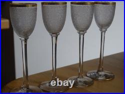 Saint Louis Cristal 4 Anciens Verres A Liqueur Art Nouveau Decor Givre Moire Or Saint Louis Cristal 4 Anciens Verres A Liqueur Art Nouveau Decor Givre Moire Or