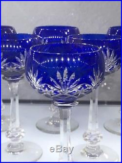 Saint Louis Massenet 6 Verre A Vin Cristal Roemer Taillé Doublé Bleu Overlay