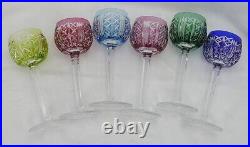Saint Louis Risling, 6 verres à Porto, cristal, 15,3 cm, couleur signés, Roemer