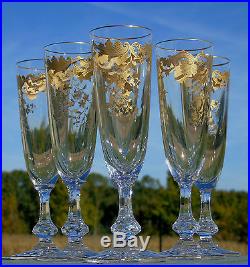 Saint Louis Service de 6 flûtes à champagne en cristal, modèle Massenet doré