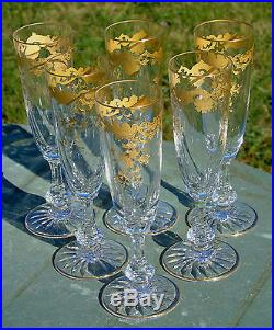 Saint Louis Service de 6 flûtes à champagne en cristal, modèle Massenet doré