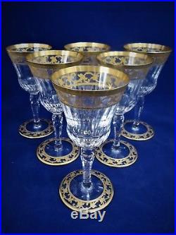 Saint Louis, set 6 verres à vin en cristal, Rare modèle Calot. No thistle