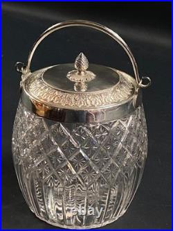 Seau à biscuits cristal taillé Baccarat Saint Louis monture métal argenté Empire