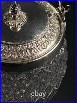 Seau à biscuits cristal taillé Baccarat Saint Louis monture métal argenté Empire