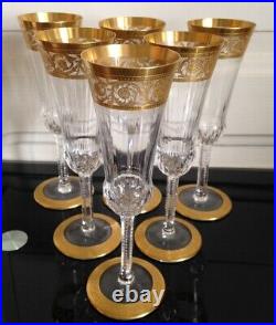 Série de 6 flûtes à champagne en Cristal et dorure Saint Louis Modéle Thistle