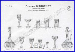 Série de 6 verres à eau en cristal de Saint Louis modèle Massenet gravure Cléo
