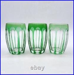 Série trois gobelets cristal double coloré vert taillé de Saint-Louis Art Déco