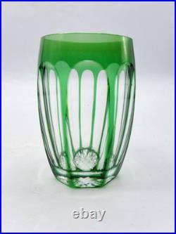 Série trois gobelets cristal double coloré vert taillé de Saint-Louis Art Déco