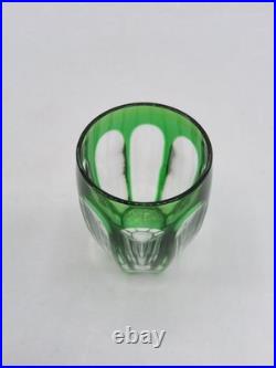 Série trois gobelets cristal double coloré vert taillé de Saint-Louis Art Déco