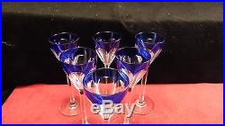 Service 6 verres liqueurs cristal doublé bleu, Baccarat Genova St Louis Bristol