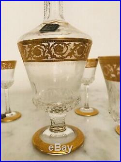 Service Saint Louis Thistle carafe et verres décor or France antique glass