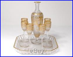 Service à liqueur 6 verres carafon cristal givré Saint-Louis dorure XIXème