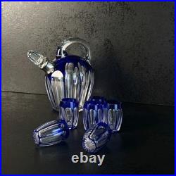 Service à liqueur Art Déco en cristal doublé, Saint-Louis, cerclé Argent 1930