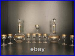 Service à liqueur carafe verre cristal gavé doré or Baccarat ou Saint Louis