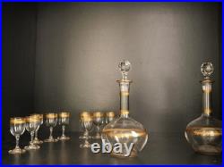 Service à liqueur carafe verre cristal gavé doré or Baccarat ou Saint Louis