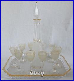 Service à liqueur cristal de Saint Louis modèle givré doré