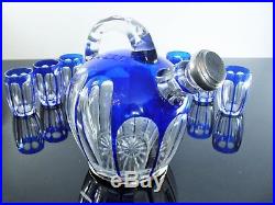 Service en cristal bleu carafe, gobelets Baccarat St. Louis CATALOGUE 1906 Argent
