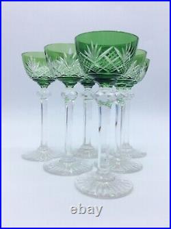 Service six verres à liqueur cristal double vert taillé Saint-Louis Début XXème