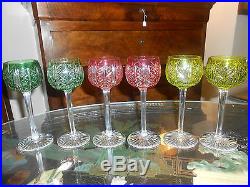 Six verres à vin de couleurs en cristal de St Louis estampillé