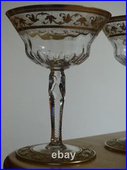 St Louis 2 Anciennes Coupes A Champagne En Cristal Gravure Modele Callot Gold