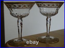 St Louis 2 Anciennes Coupes A Champagne En Cristal Gravure Modele Callot Gold