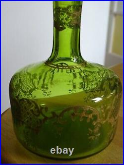 St Louis Ancienne Carafe Vert Liqueur Cristal Gravure Art Nouveau Talma 889 Gold