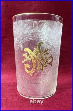 St Louis Verre Gobelet Souvenir Communion Cristal Gravé Monogramme Or Baccarat